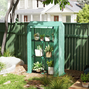 Mini Greenhouse with 3 Tier Shelves, 3 Roll-Up Doors for Indoor Outdoor, Green – view 7