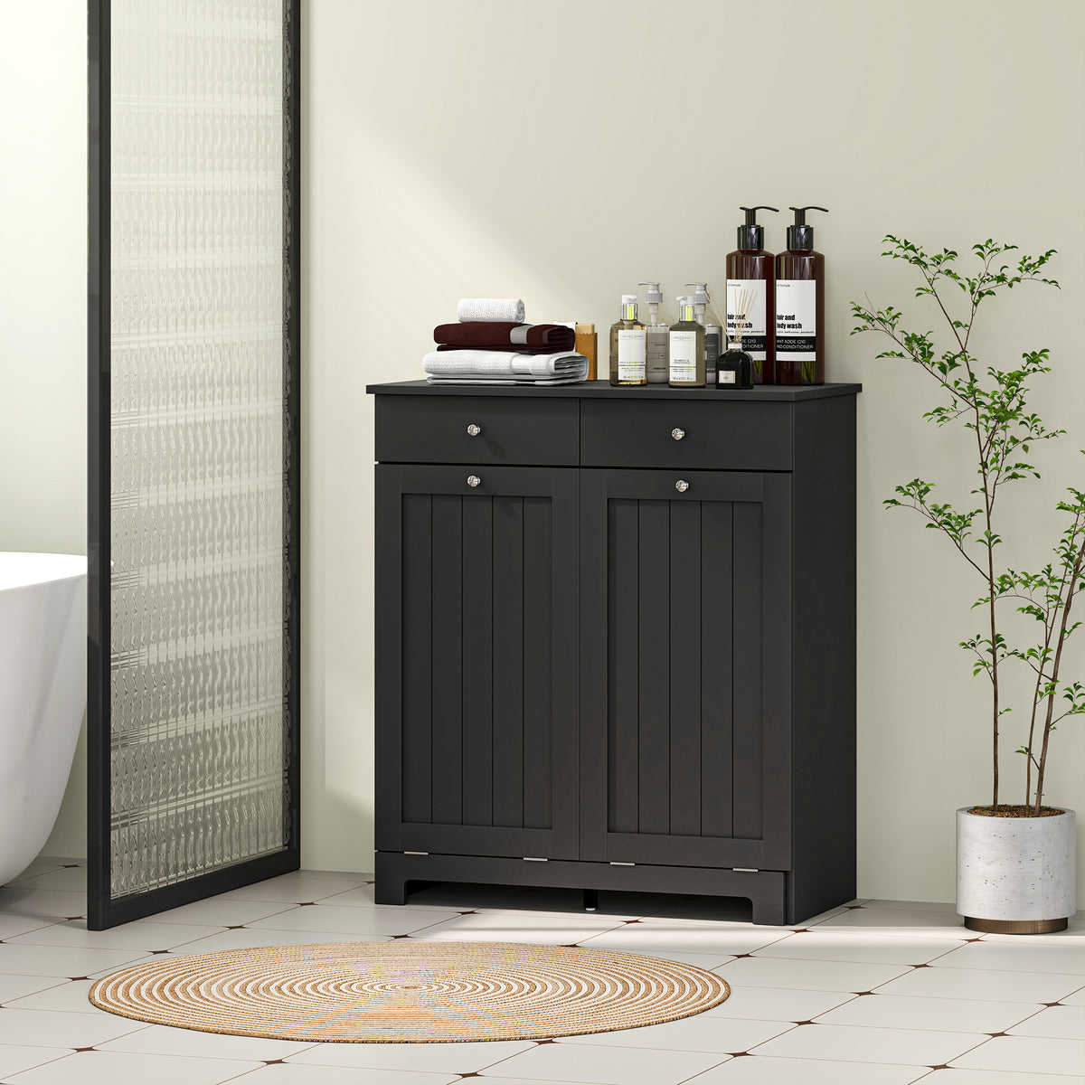 Laundry Cabinet, Tilt Out Laundry Hamper Cabinet with 2 Baskets, Bathroom Hamper Cabinet with 2 Drawers – view 7