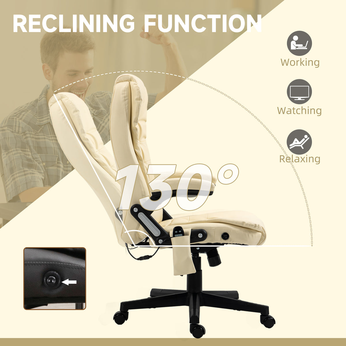 Office Chair Heated Ergonomic Massage Swivel Vibrating High Back Faux Leather Executive Chair Office (Brown)