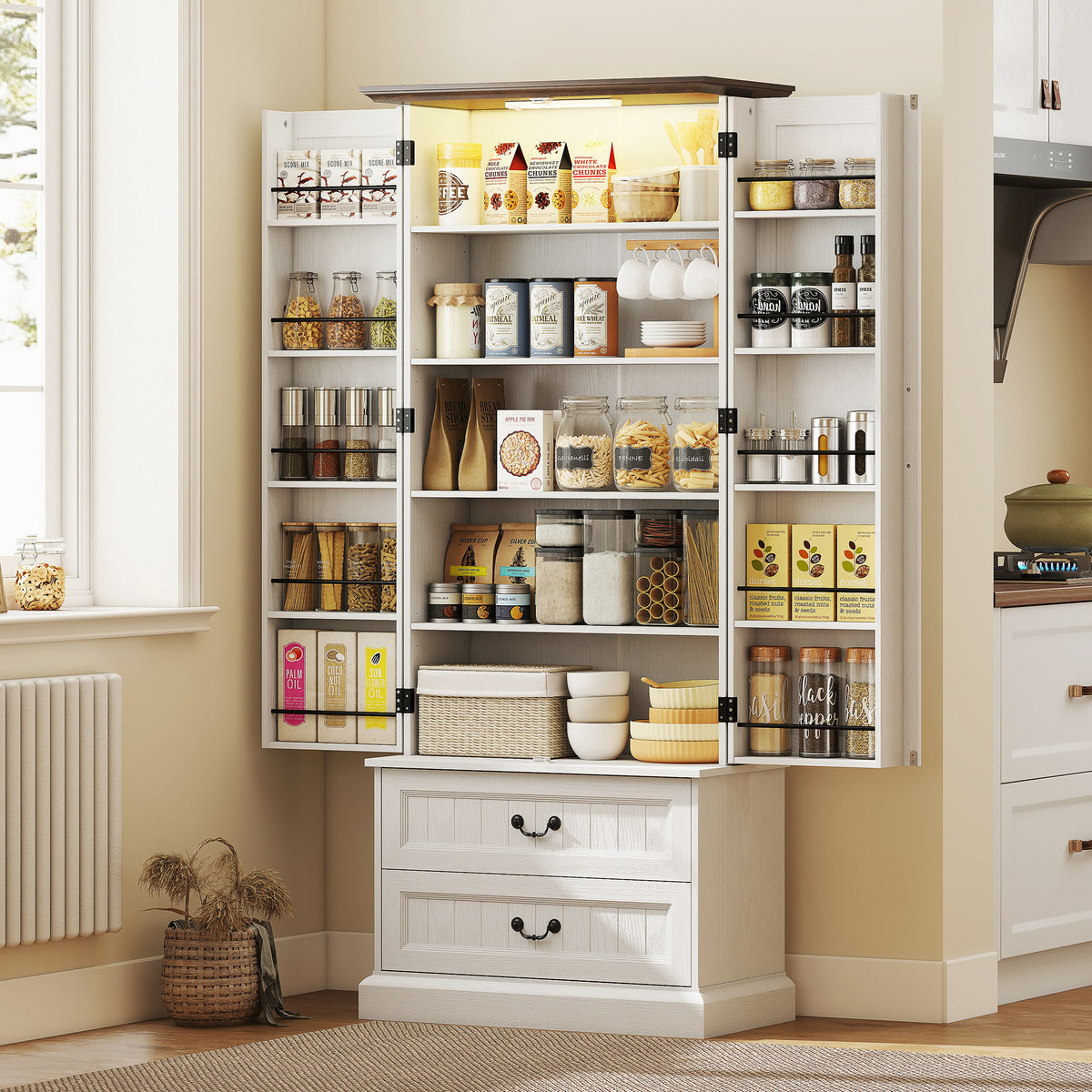 72" LED Kitchen Pantry Cabinet, Buffet Storage Cabinet with 10 Door Shelves – view 21