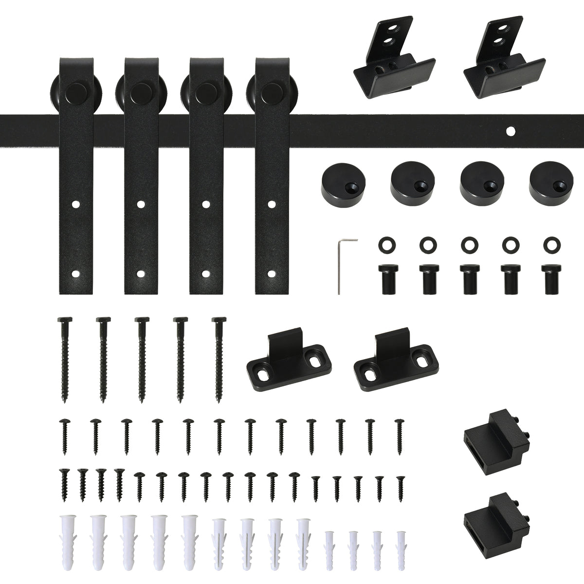 Mini Sliding Barn Door Hardware Kit for Double Doors, TV Stands, Cabinet Barn Door Hardware Kit, Fit 17.7" Wide Door Panel (J Shape), Black
