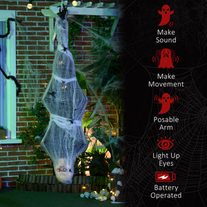 55.9 Inch/4.7ft Life Size Outdoor Halloween Decoration Hanging Mummy with Spider Web, Animated Prop Decor with Sound and Motion Activated, Light Up Eyes, Creepy Sound