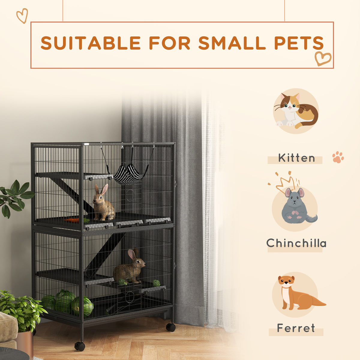 5-Tier Rolling Small Animal Cage, Deluxe Guinea Pig Cage, Ferret Cage for Mink Chinchilla Kitten Rabbit – view 3