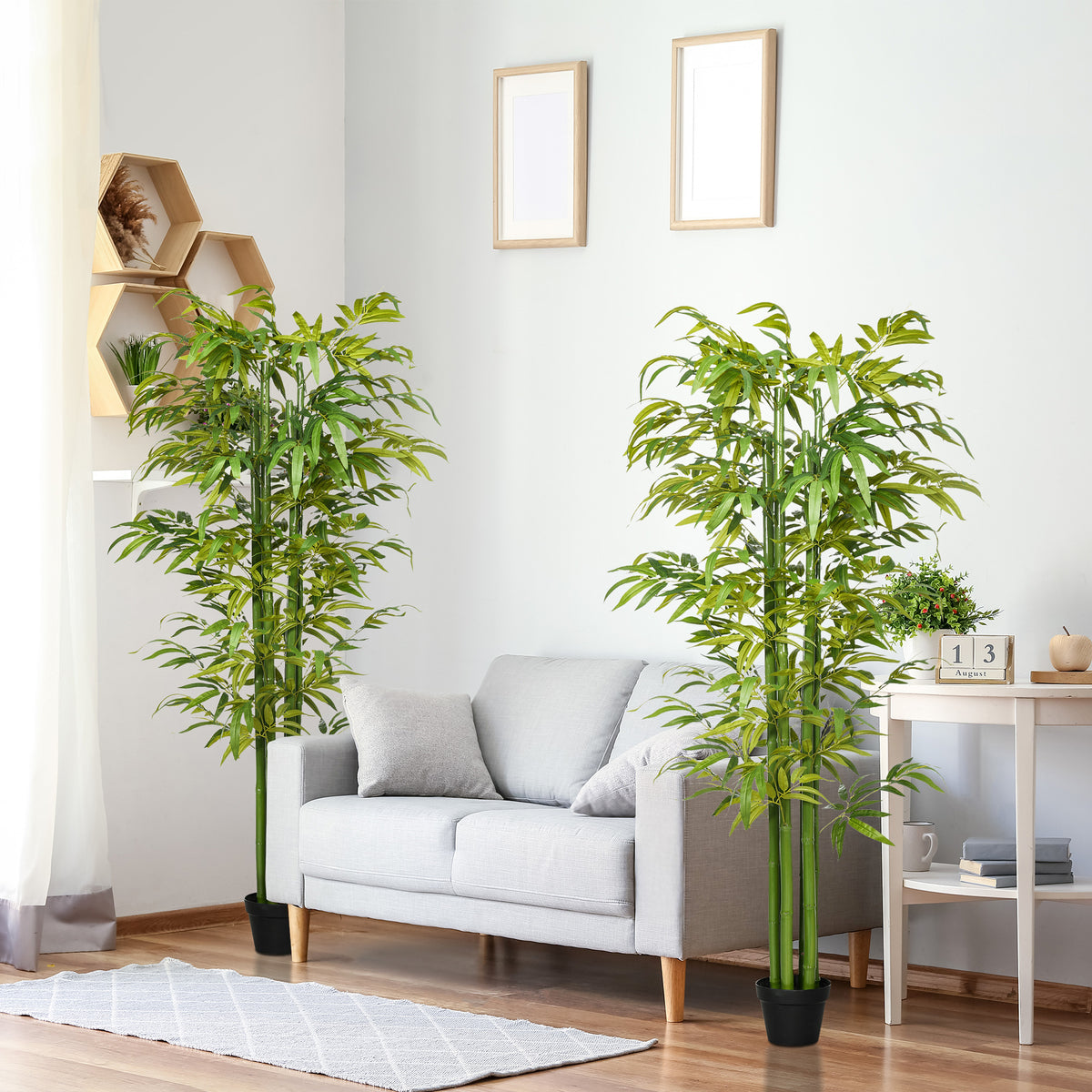 Set of 2 6 FT Artificial Tree Bamboo Tree Fake Plants in Pot for Home Office Living Room Decor, Green