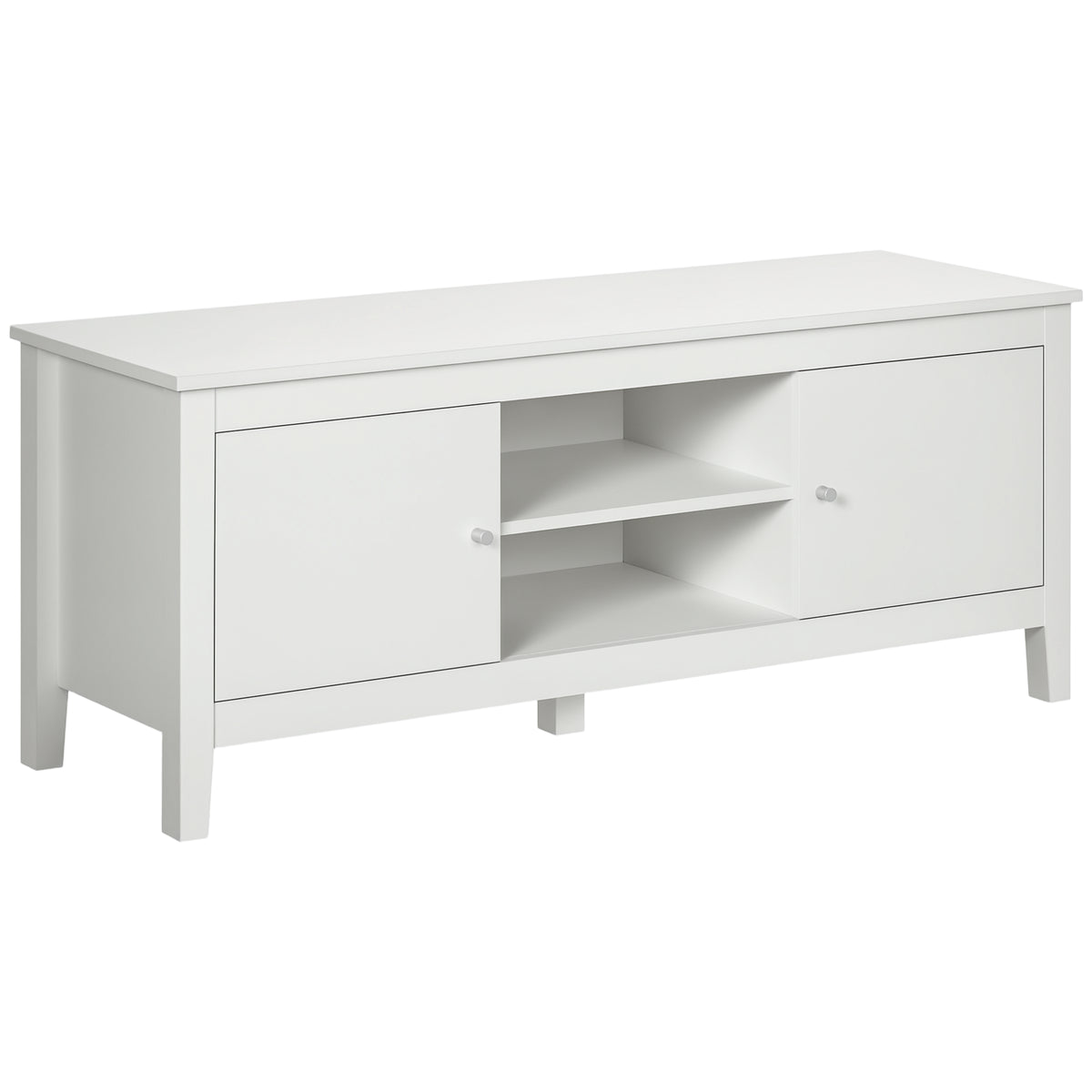 Modern TV Stand for TVs up to 55", TV Bench with Storage Cupboards and Shelves, 47.2" x 16.7" x 19.7", White
