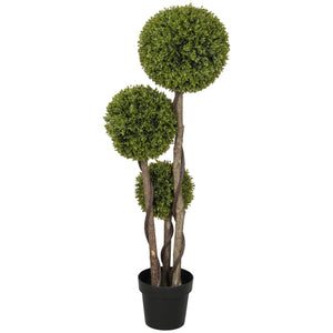 45 Inch Potted Fake Plant, Artificial Boxwood Topiary Tree, Triple Ball Tree for Indoor and Outdoor, Green