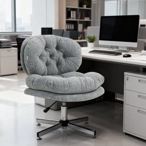 Computer Desk Chair, Armless Office Chair with Wide Padded Seat and Adjustable Height, Cream White – view 14