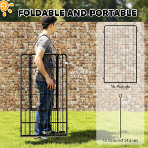 16 Panels Dog Playpen with Straps, Portable & DIY, for Small Dogs, for Yard, RV, Camping, Garden, 24" Height