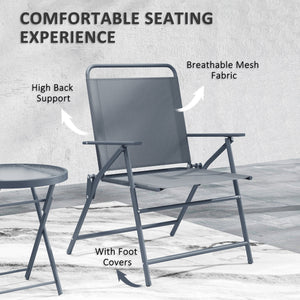 3 Pieces Outdoor Bistro Set, Folding Patio Table and Chairs with Tempered Glass Tabletop for Garden, Deck & Backyard