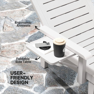 Set of 2 Tanning Chair, 5 Positions Adjustable Outdoor Lounge Chairs with Foldable Side Table, White