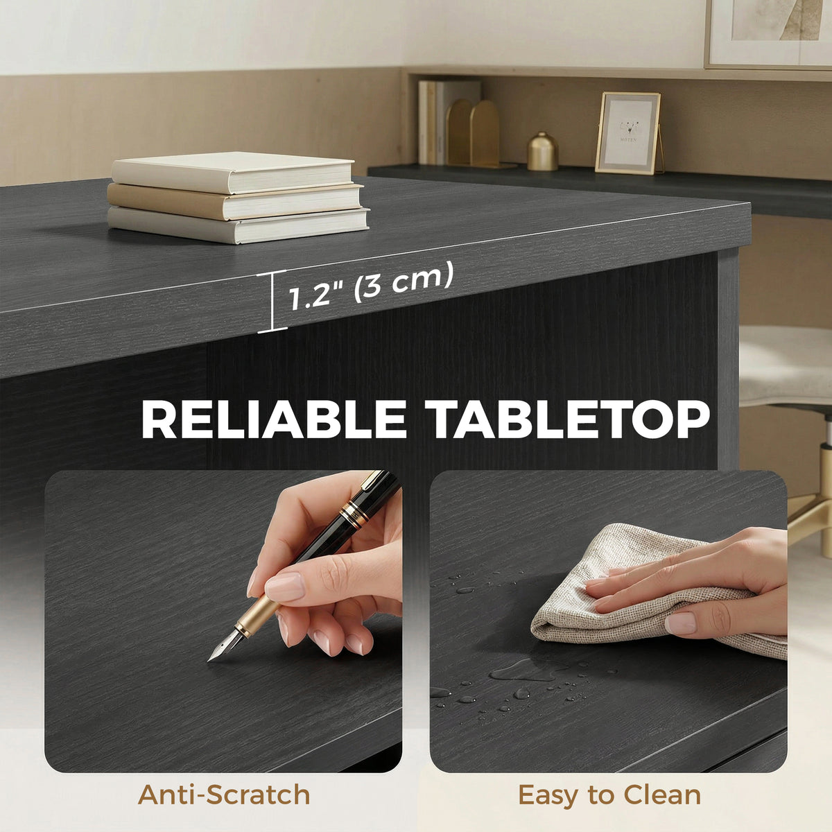 Computer Desk with 3 Drawers, 47" Home Office Desk with Adjustable Hanging Rails for Letter A4 Files, Black
