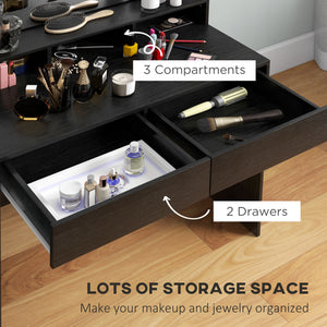 Vanity Table, Makeup Dressing Table with LED Lighting Mirror, Drawers, for Bedroom, Black – view 4