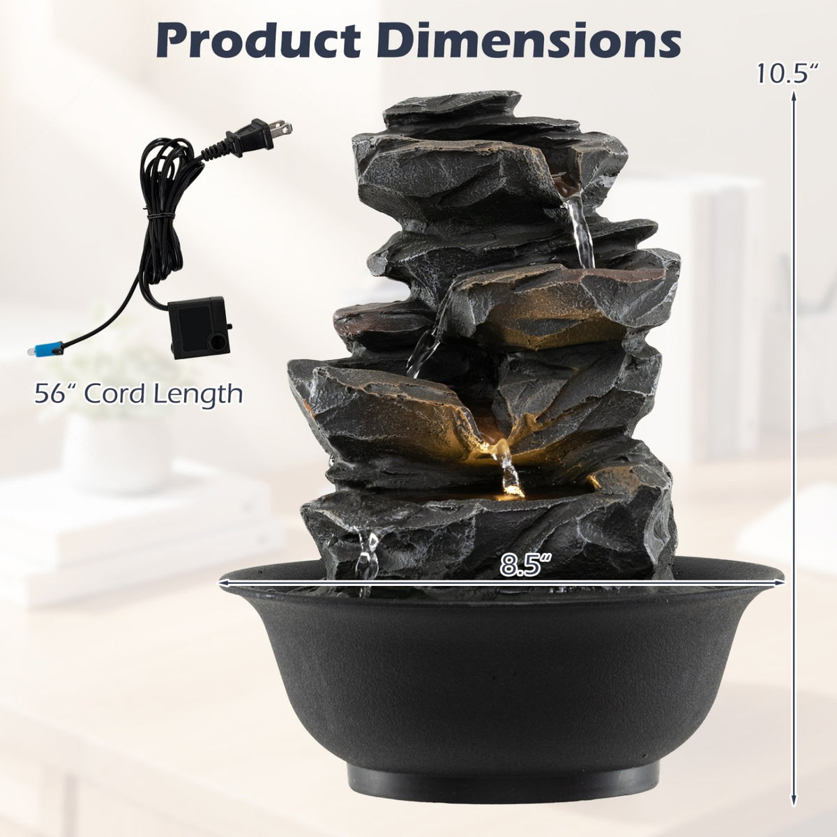 Tabletop Water Fountain with LED Light Indoor Desktop Cascading Water Feature view 5