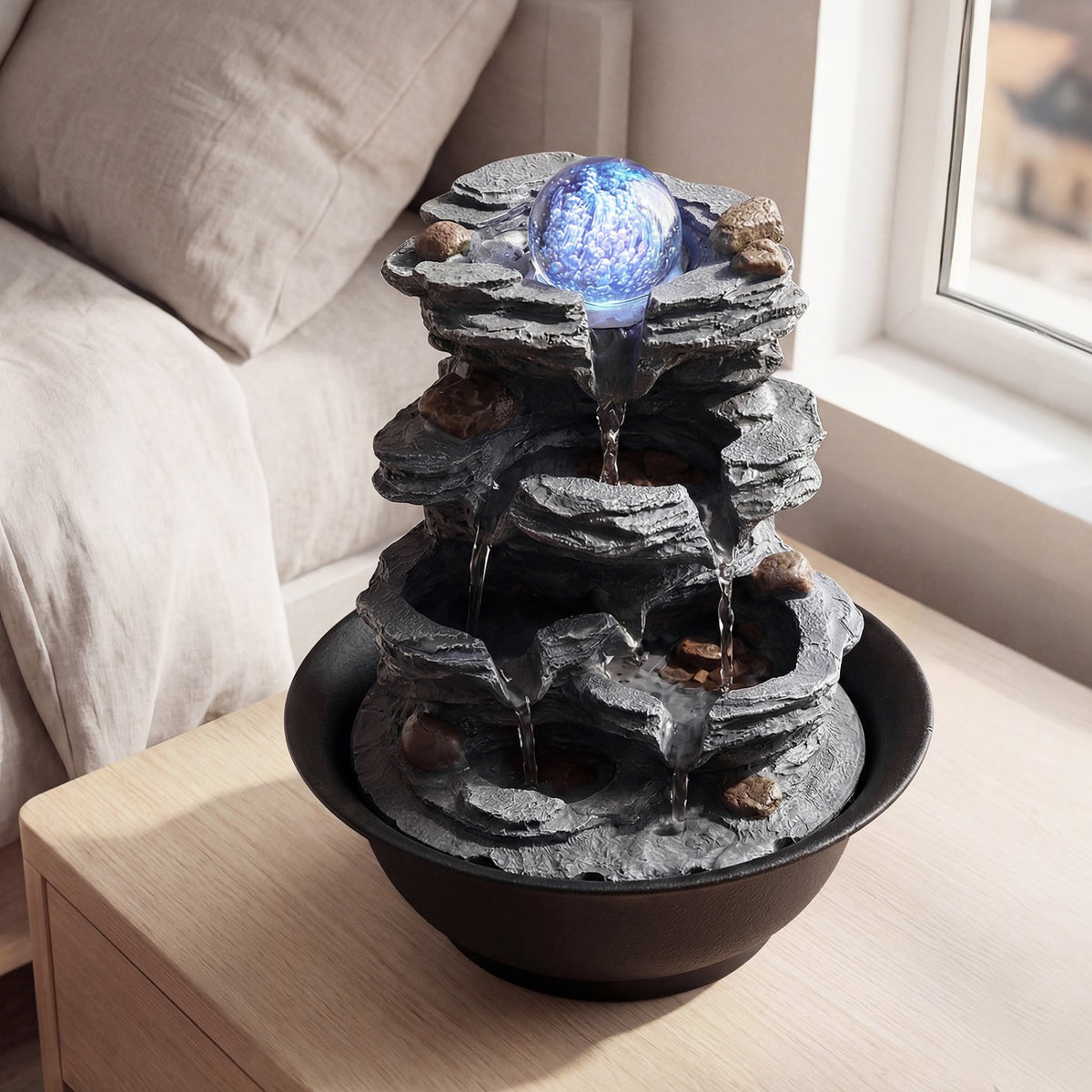 Tabletop Water Fountain with Rolling Crystal Ball and Color-Changing LED Light-A view 8
