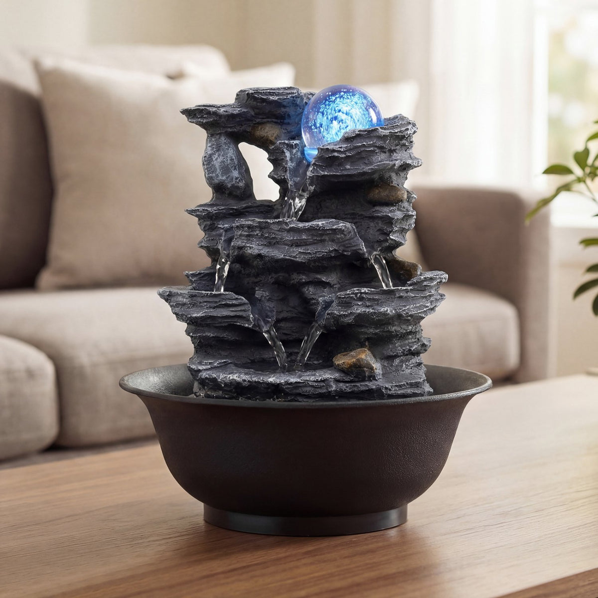 Tabletop Water Fountain with Rolling Crystal Ball and Color-Changing LED Light-B view 3