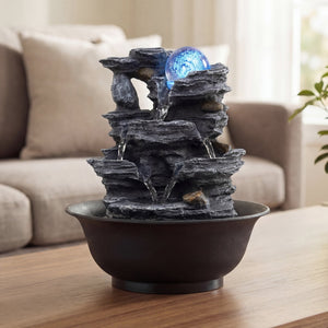 Tabletop Water Fountain with Rolling Crystal Ball and Color-Changing LED Light-B view 3