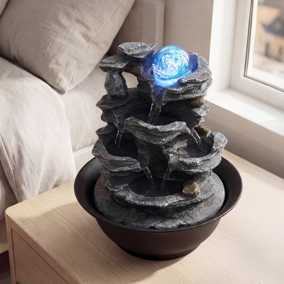 Tabletop Water Fountain with Rolling Crystal Ball and Color-Changing LED Light-B view 7