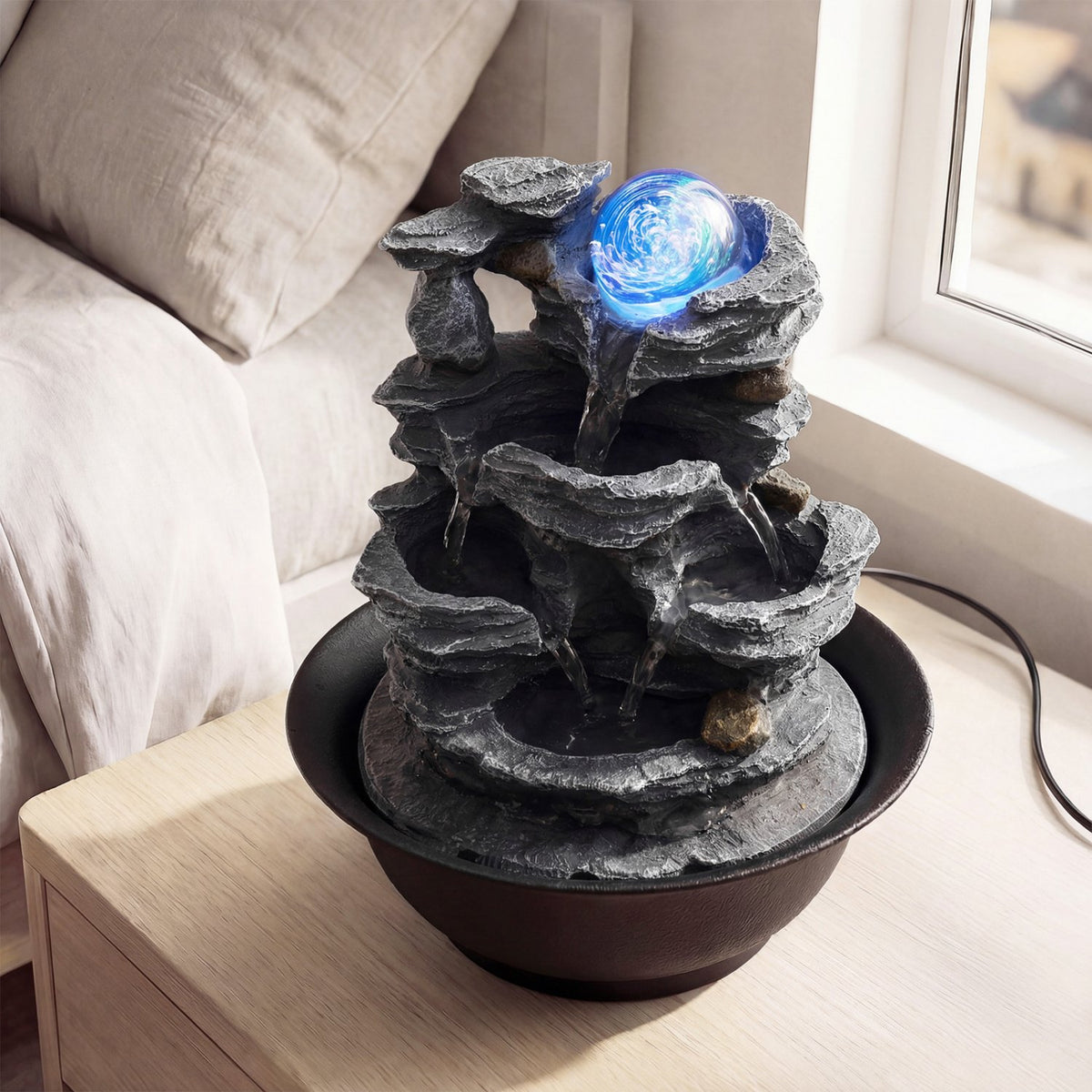Tabletop Water Fountain with Rolling Crystal Ball and Color-Changing LED Light-B view 8