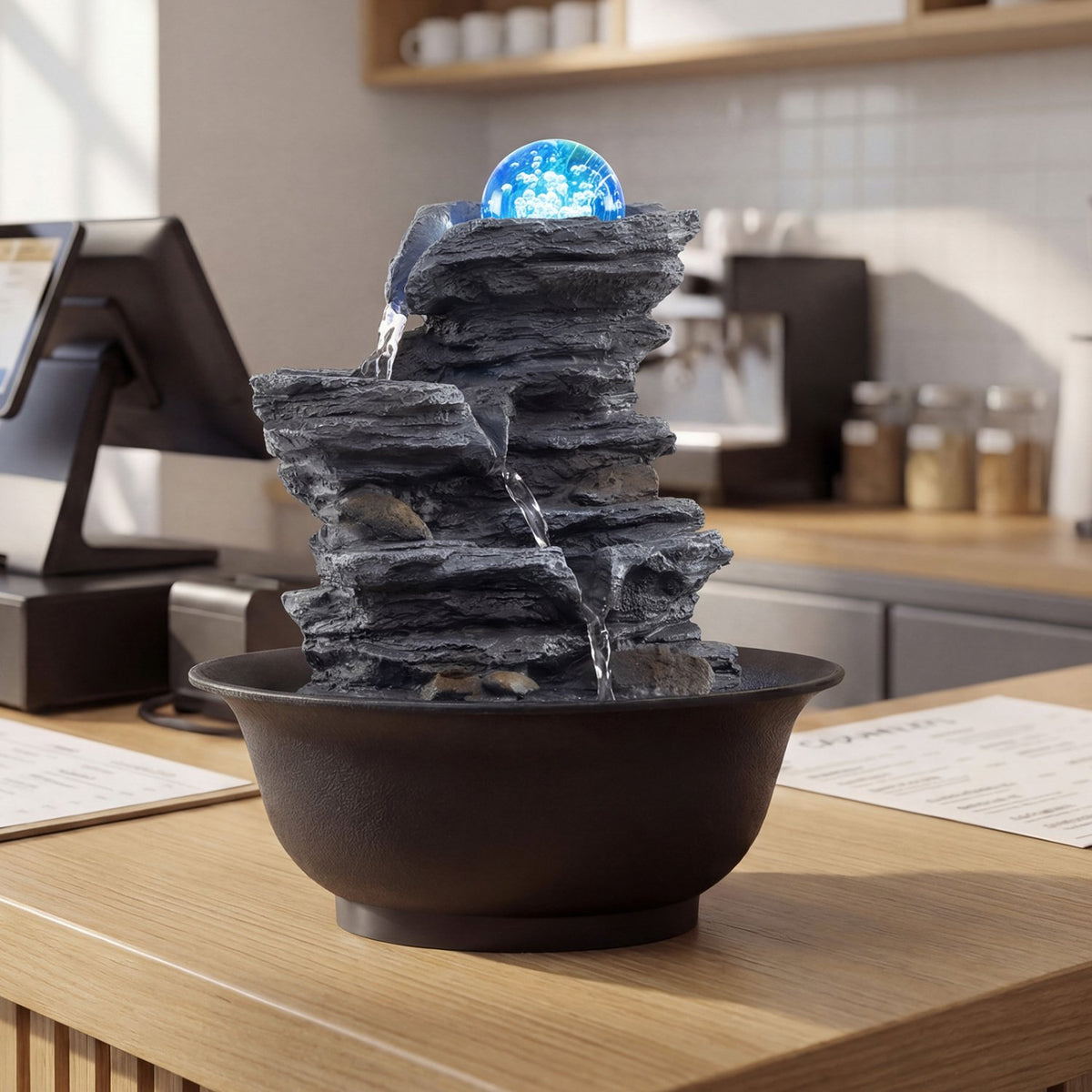 Tabletop Water Fountain with Rolling Crystal Ball and Color-Changing LED Light-C view 2