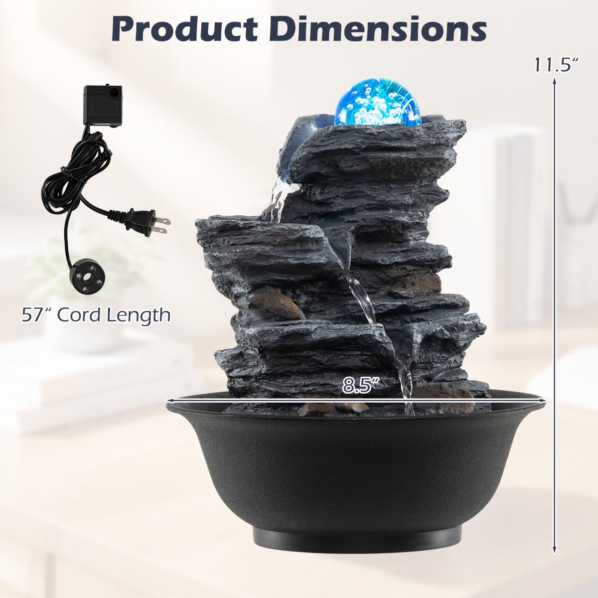 Tabletop Water Fountain with Rolling Crystal Ball and Color-Changing LED Light-C view 5