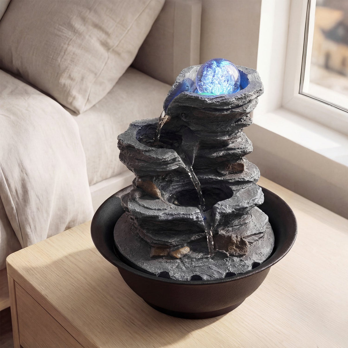 Tabletop Water Fountain with Rolling Crystal Ball and Color-Changing LED Light-C view 7