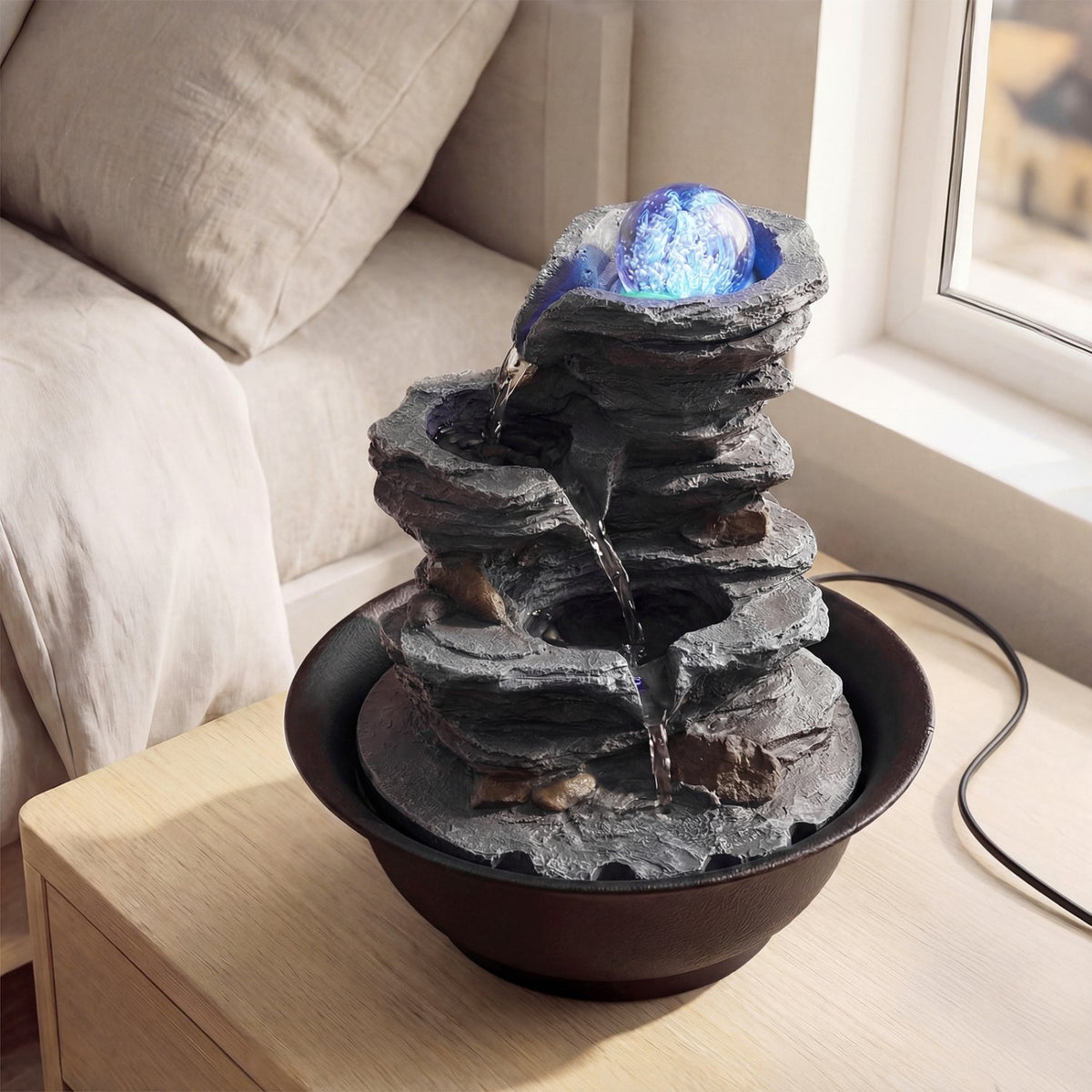 Tabletop Water Fountain with Rolling Crystal Ball and Color-Changing LED Light-C view 8