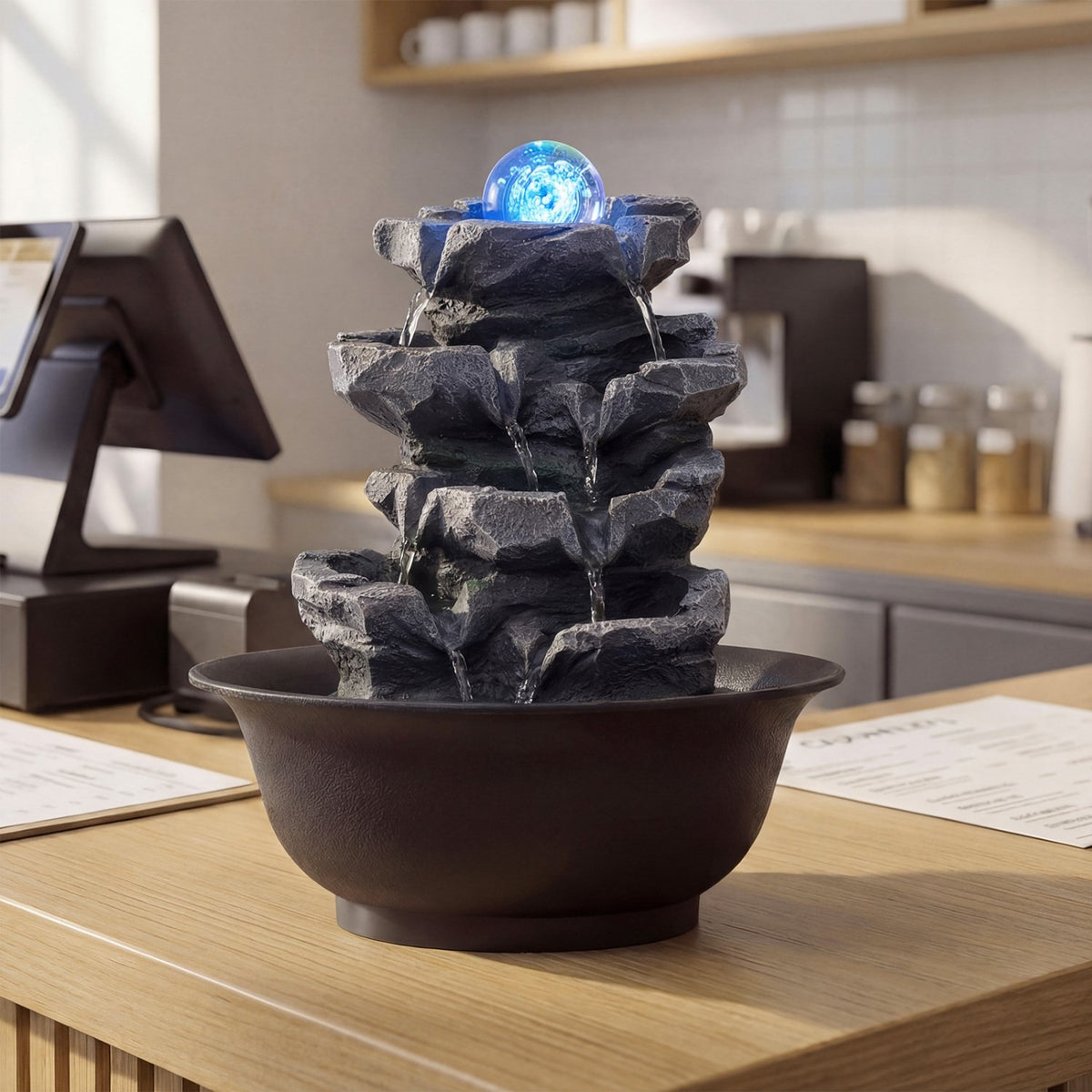 Tabletop Water Fountain with Rolling Crystal Ball and Color-Changing LED Light-D view 2
