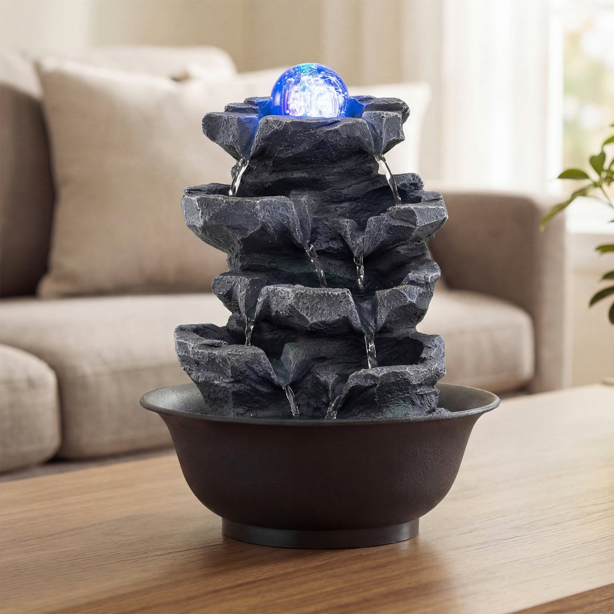 Tabletop Water Fountain with Rolling Crystal Ball and Color-Changing LED Light-D view 3