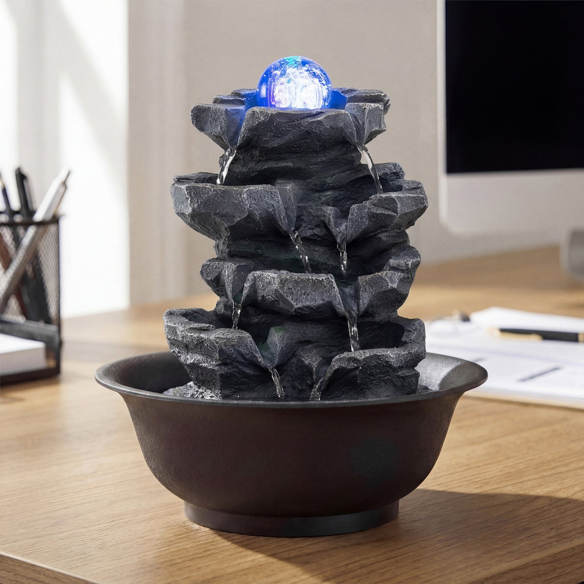 Tabletop Water Fountain with Rolling Crystal Ball and Color-Changing LED Light-D view 6