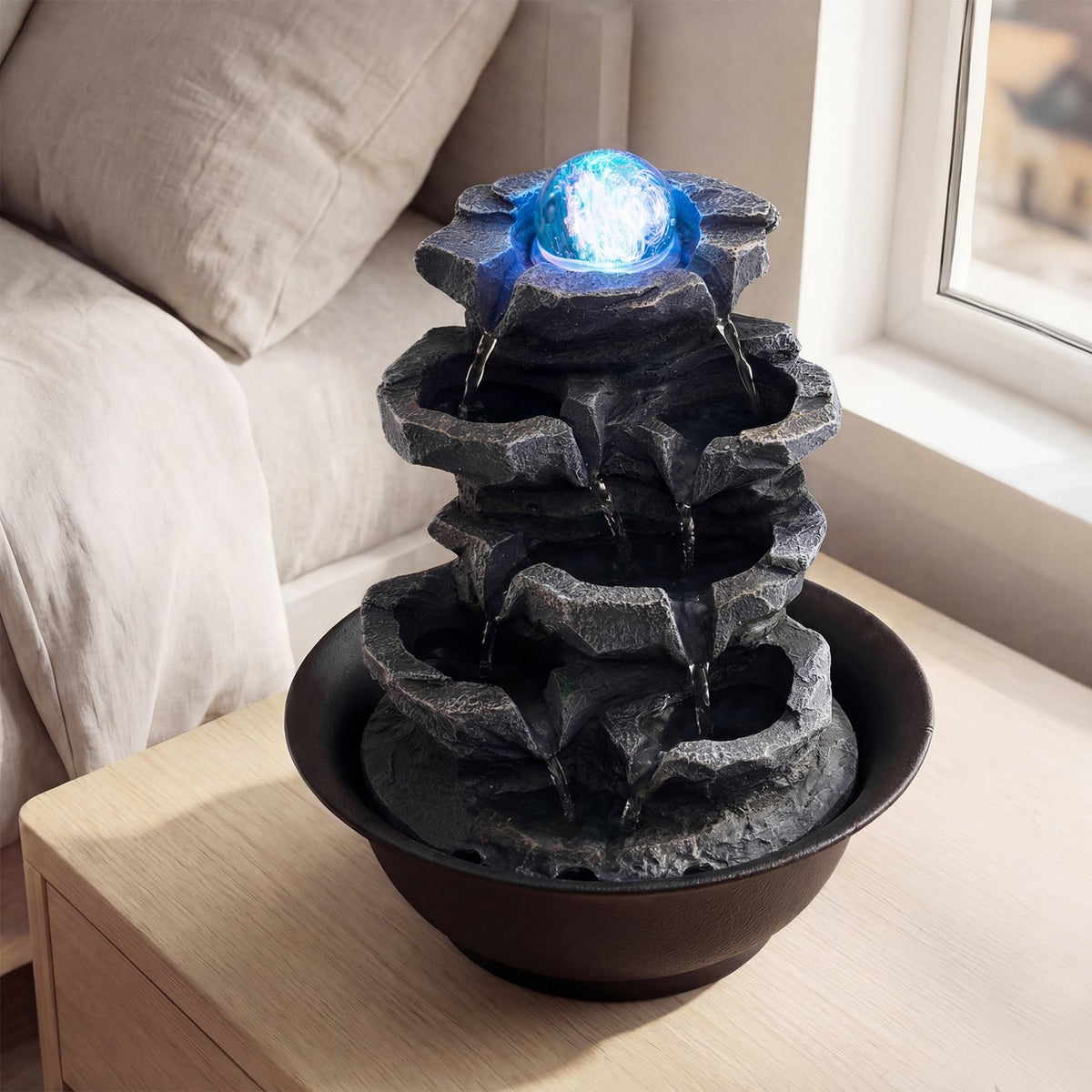 Tabletop Water Fountain with Rolling Crystal Ball and Color-Changing LED Light-D view 7