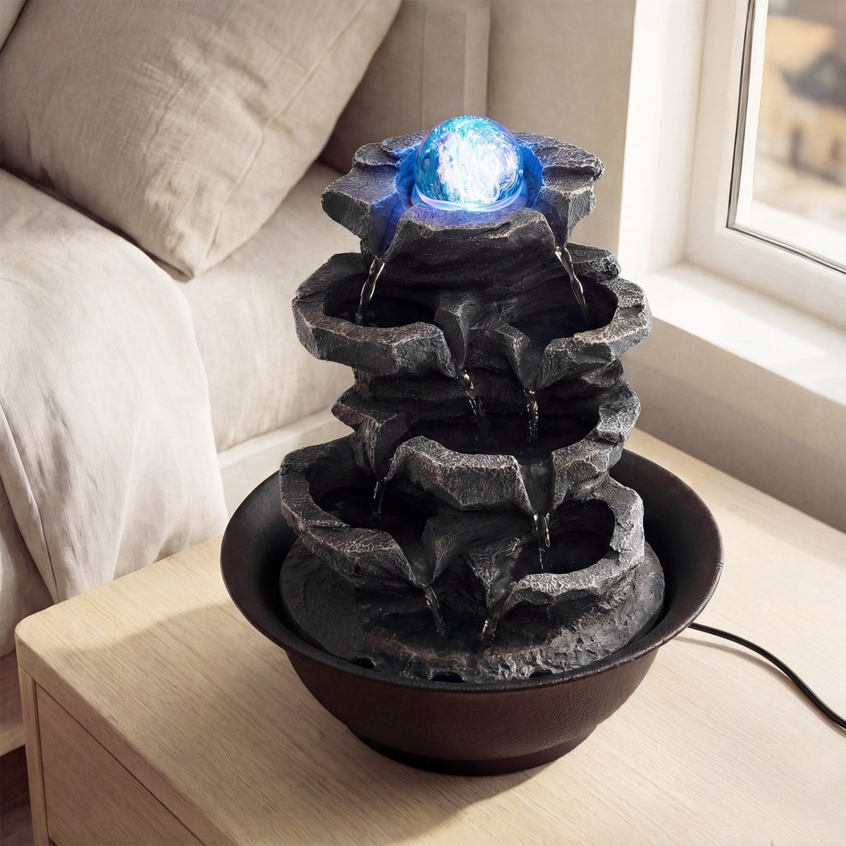 Tabletop Water Fountain with Rolling Crystal Ball and Color-Changing LED Light-D view 8