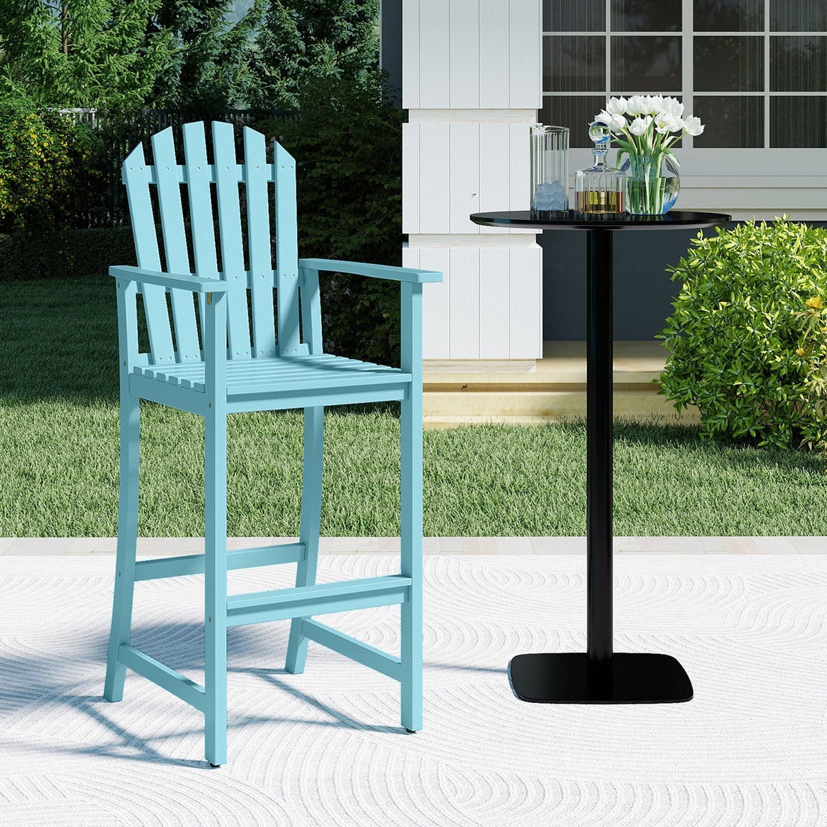 Tall Adirondack Chair with Armrests and Footrest for Deck-Turquoise view 2