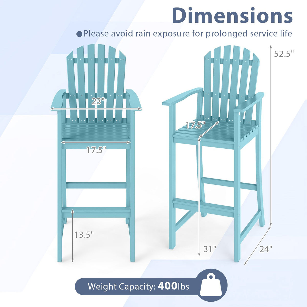 Tall Adirondack Chair with Armrests and Footrest for Deck-Turquoise view 4