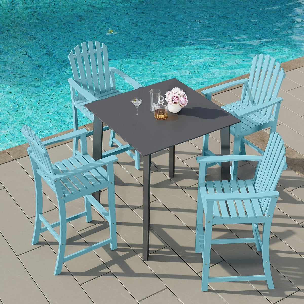 Tall Adirondack Chair with Armrests and Footrest for Deck-Turquoise view 5
