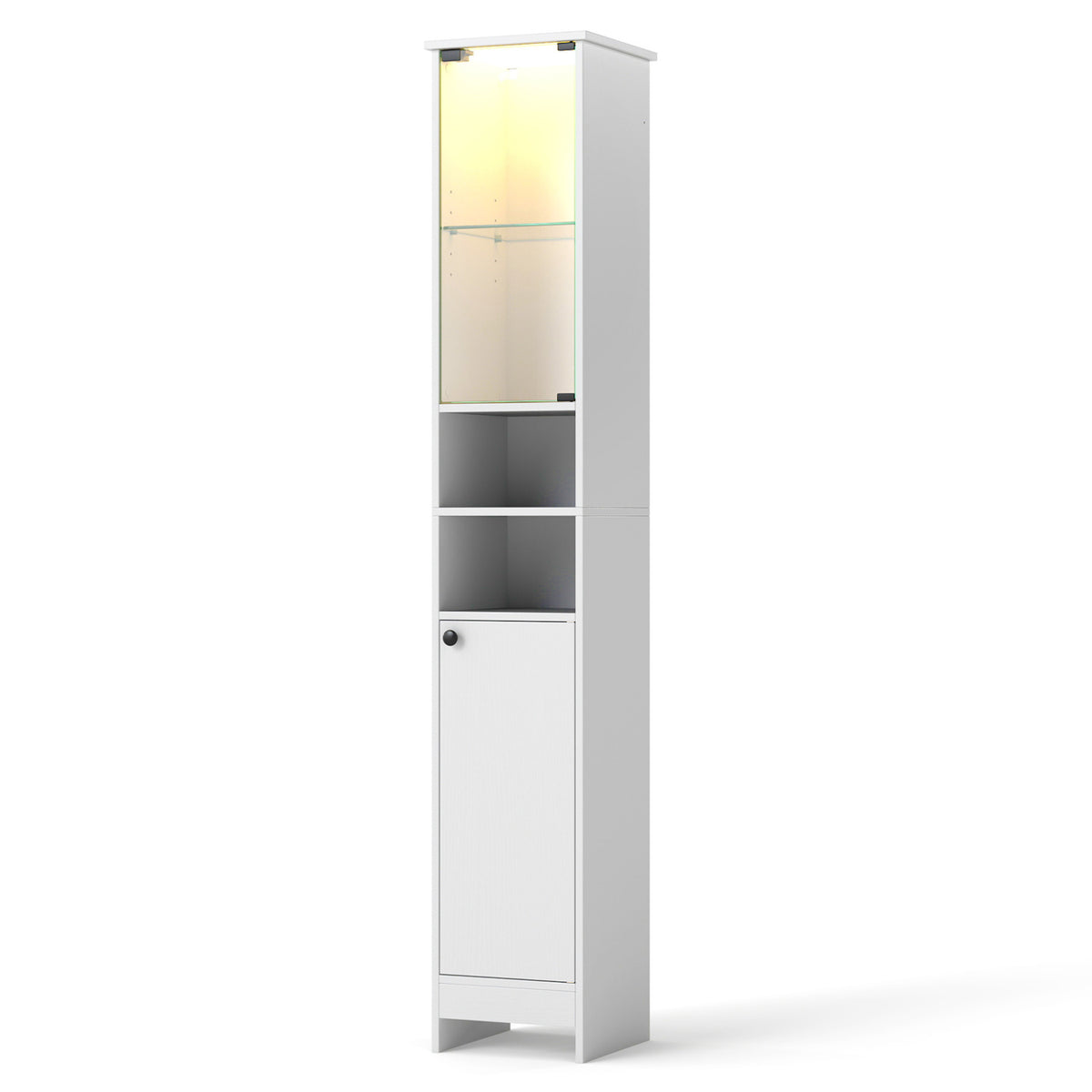 Tall Bathroom Storage Cabinet with LED Lights and Adjustable Shelves-White