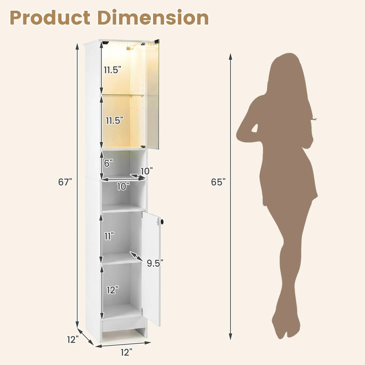 Tall Bathroom Storage Cabinet with LED Lights and Adjustable Shelves-White view 4