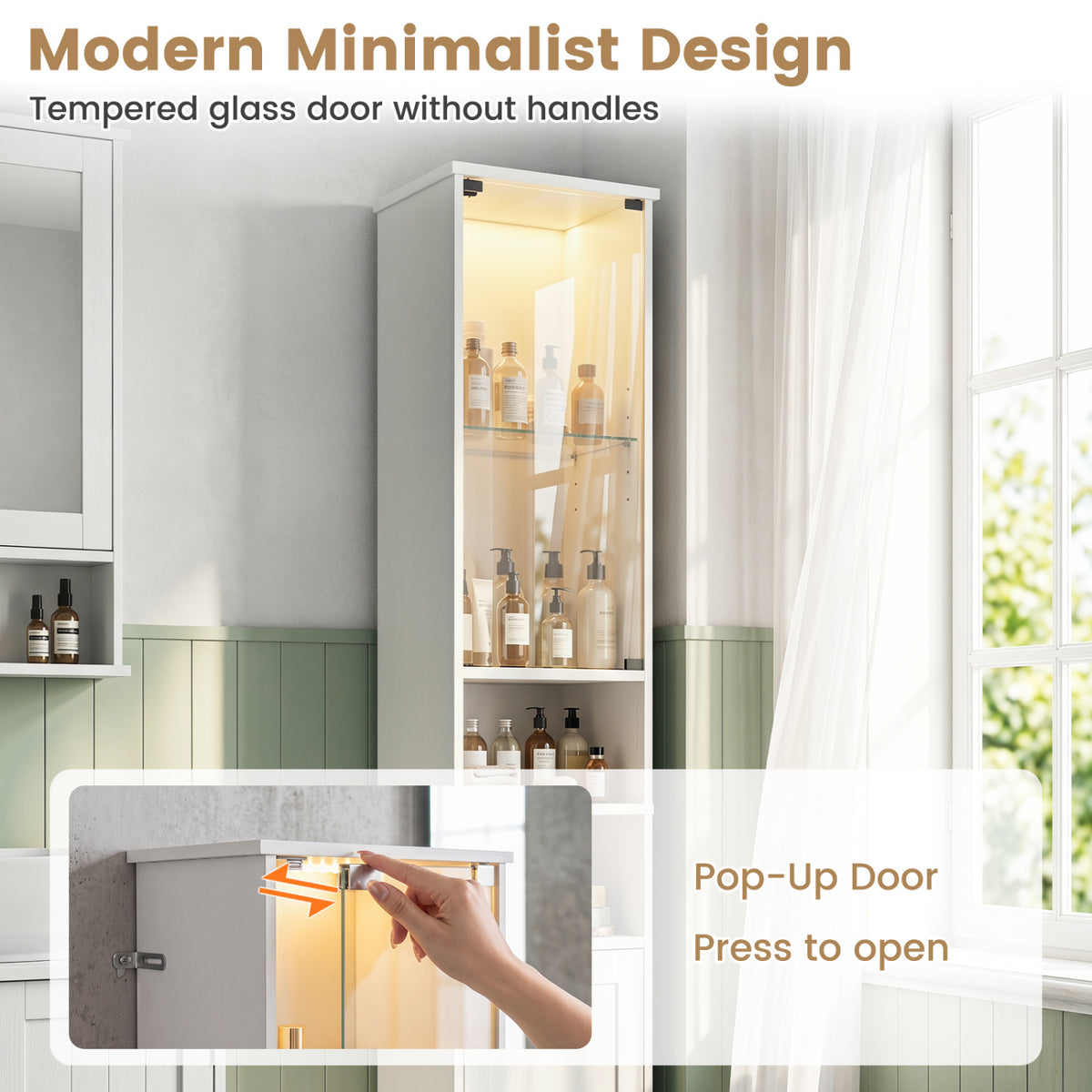 Tall Bathroom Storage Cabinet with LED Lights and Adjustable Shelves-White view 8