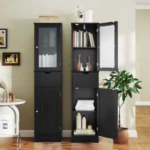 Tall Floor Storage Cabinet with 2 Doors and 1 Drawer for Bathroom-Black view 3