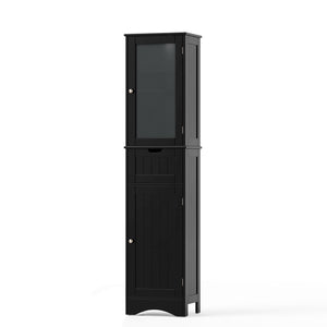 Tall Floor Storage Cabinet with 2 Doors and 1 Drawer for Bathroom-Black view 4
