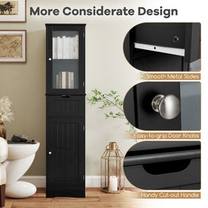 Tall Floor Storage Cabinet with 2 Doors and 1 Drawer for Bathroom-Black view 8
