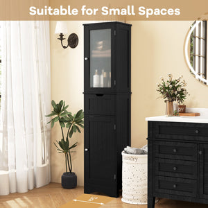 Tall Floor Storage Cabinet with 2 Doors and 1 Drawer for Bathroom-Black view 9