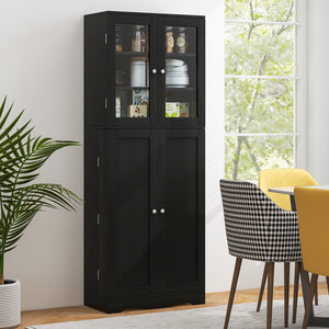 Tall Kitchen Pantry Cabinet with Dual Tempered Glass Doors and Shelves-Black view 2