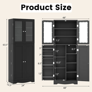 Tall Kitchen Pantry Cabinet with Dual Tempered Glass Doors and Shelves-Black view 5