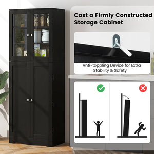 Tall Kitchen Pantry Cabinet with Dual Tempered Glass Doors and Shelves-Black view 8