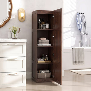 Tall Storage Cabinet with 4 Storage Shelves for Bathroom Living Room-Brown view 2