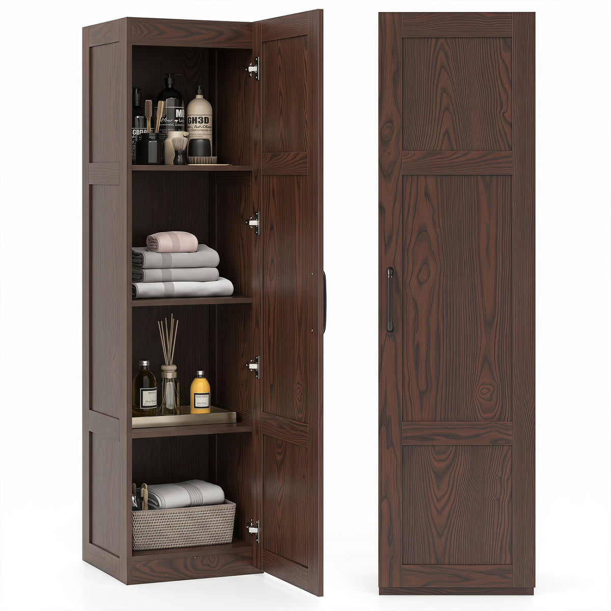 Tall Storage Cabinet with 4 Storage Shelves for Bathroom Living Room-Brown view 4