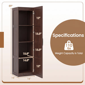 Tall Storage Cabinet with 4 Storage Shelves for Bathroom Living Room-Brown view 5