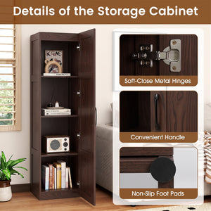 Tall Storage Cabinet with 4 Storage Shelves for Bathroom Living Room-Brown view 6