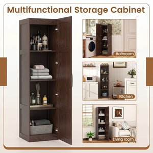 Tall Storage Cabinet with 4 Storage Shelves for Bathroom Living Room-Brown view 9