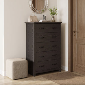 Tall Storage Dresser with 5 Pull-out Drawers for Bedroom Living Room-Gray view 6